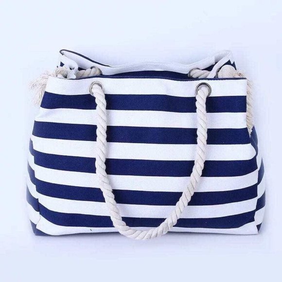 Beach Bags Other - Navy Large Zipper Stripe tote beach bag